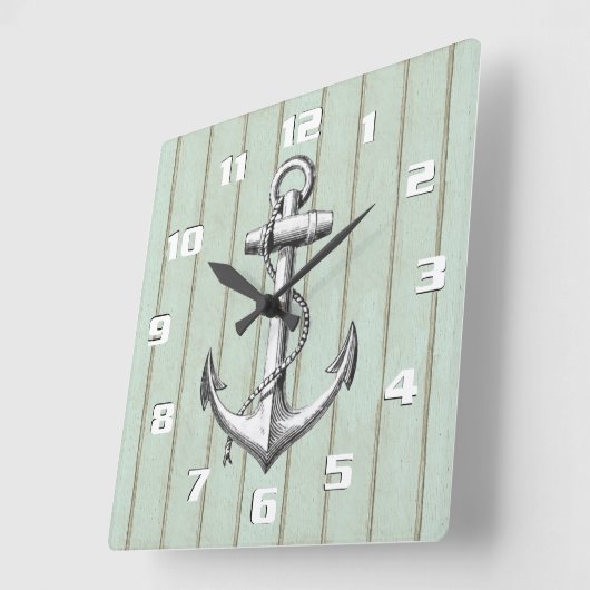 Rustikales Holzmuster und Vintager Anker Quadratische Wanduhr (Winkel)
