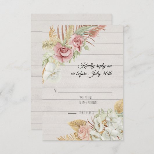 Rustikales Holzpampas Palm Rose Blattfoliage UAWG RSVP Karte (Vorne/Hinten)