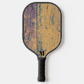 Rustikales Holzpflaster Modernes Monogramm Pickleball Schläger (Rückseite)