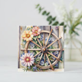 Rustikales Holzrad mit Blumen  Karte (Stehend Vorderseite)