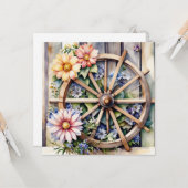Rustikales Holzrad mit Blumen  Karte (Vorderseite/Rückseite Beispiel)