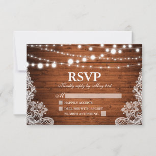 Rustikales Holzring-Lights-Hochzeit RSVP Karte