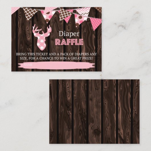 Rustikales Holzrosa Kariertes Hirschentaucher-Raff Begleitkarte (Vorne/Hinten)