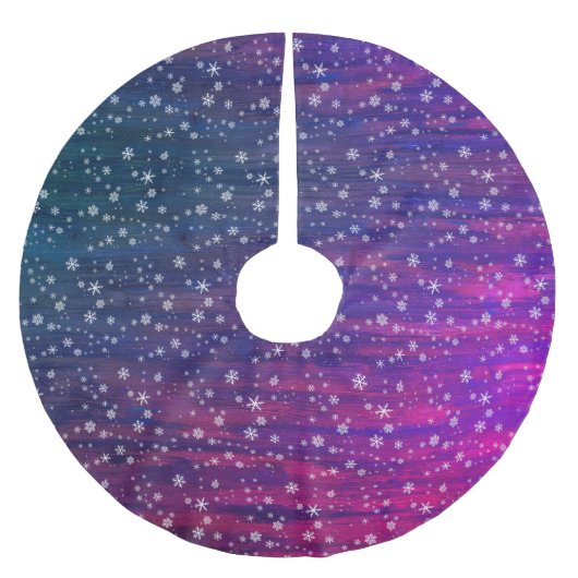 Rustikales Holzrosa Lila Schneeflockenmuster Polyester Weihnachtsbaumdecke (Vorderseite)