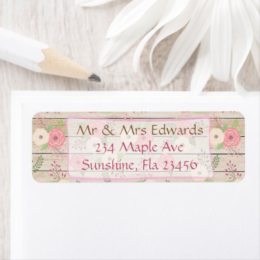 Rustikales Holzrosa und Tan-Blume Adressetiketten (Insitu)