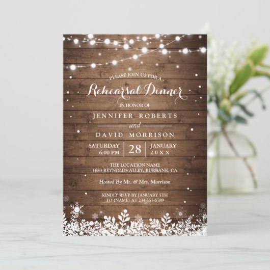 Rustikales Holzsaitenlicht Winterabend Probe Einladung (Stehend Vorderseite)