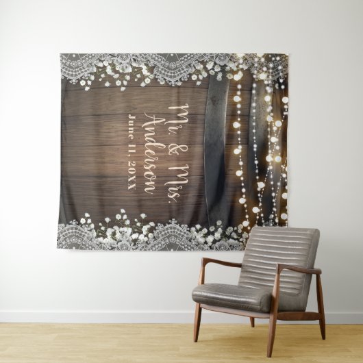 Rustikales Holzschiff Lights Lace & Gipskraut Wandteppich (Beispiel (Horizontal))