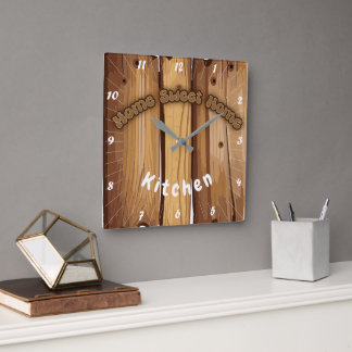 Rustikales Holzschild Quadratische Wanduhr