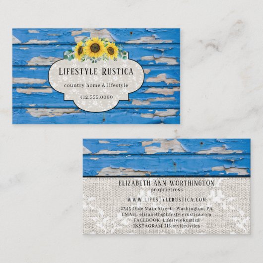 Rustikales Holzschnitzel Shabby Grunge Sonnenblume Visitenkarte (Vorne/Hinten)