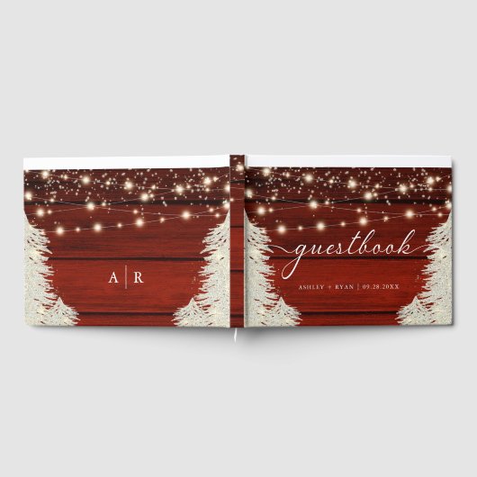 Rustikales Holzstring Lights Trees Wedding Guestbo Gästebuch (Voll)