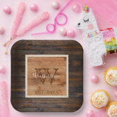 Rustikales Holztonmonogramm groß Pappteller (Party)