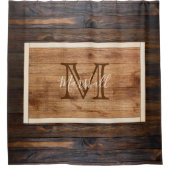 Rustikales Holztonmonogramm-Rechteck Duschvorhang (Vorderseite)