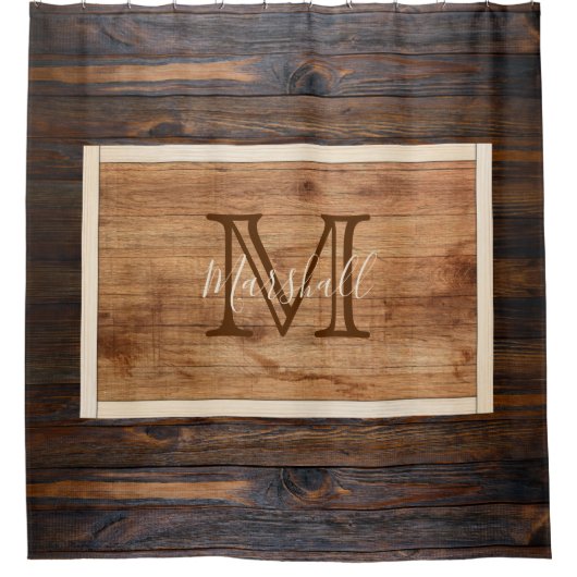 Rustikales Holztonmonogramm-Rechteck Duschvorhang (Vorderseite)