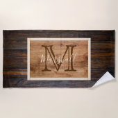 Rustikales Holztonmonogramm-Rechteck Strandtuch (Vorderseite)