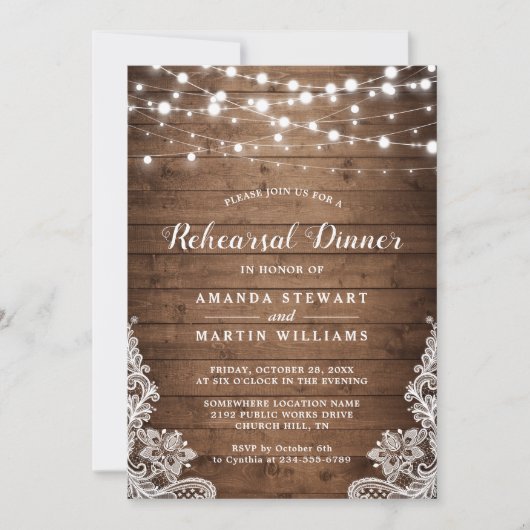 Rustikales Holzwinger-Probe-Dinner Einladung (Vorderseite)