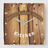Rustikales Holzzeichen Quadratische Wanduhr (Vorderseite)