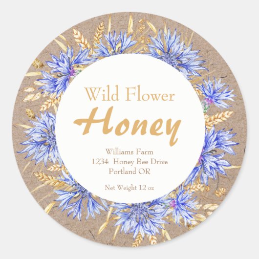 Rustikales Honey Jar Apiary Label | Wildblume Hone Runder Aufkleber (Vorderseite)