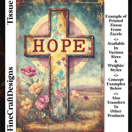 Rustikales "HOPE Cross & Blume" Signieren DP7F Dec Seidenpapier