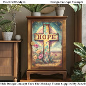 Rustikales "HOPE Cross & Blume" Signieren DP7F Dec Seidenpapier