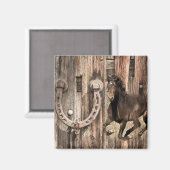 Rustikales Horseshoe auf Stallholz Magnet (Vorderseite/Rückseite)