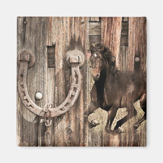 Rustikales Horseshoe auf Stallholz Magnet (Vorne)