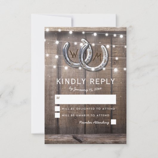 Rustikales Horseshoe Barn Lights Wedding RSVP (Vorderseite)