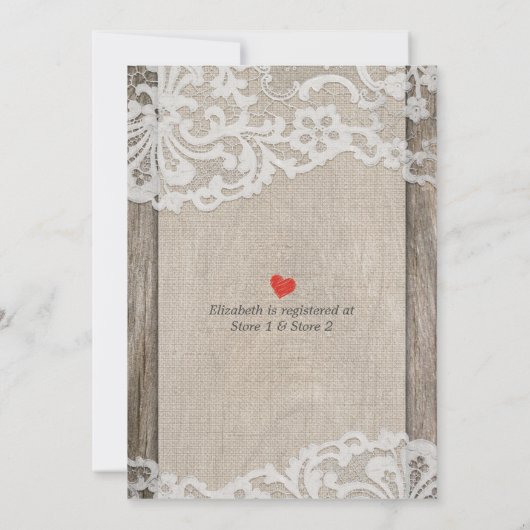 Rustikales Horseshoe Burlap Lace Brautparty Einladung (Rückseite)