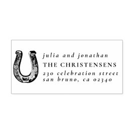 Rustikales Horseshoe - Hochzeitsnamen und Rücksend Gummistempel