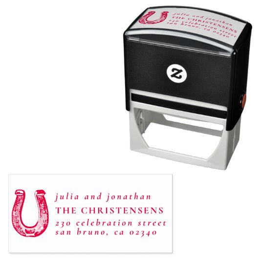 Rustikales Horseshoe - Hochzeitsnamen und Rücksend Permastempel (Beispiel)