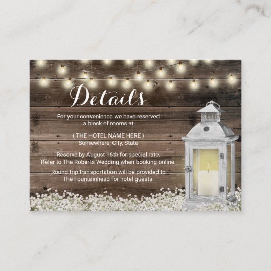 Rustikales Hotel Unterkünfte Vintage Laternenholz Begleitkarte (Vorderseite)