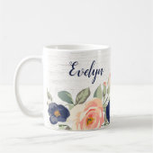 Rustikales Hübsches Marineblau, Peach floral Perso Kaffeetasse (Links)