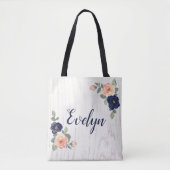 Rustikales Hübsches Marineblau, Peach floral Perso Tasche (Vorderseite)