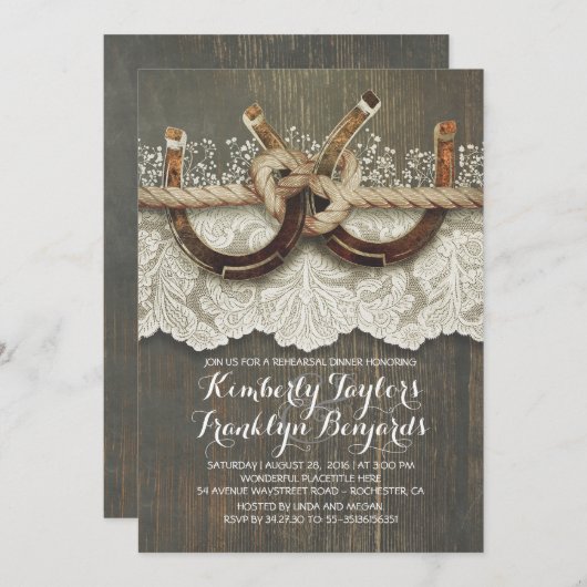 Rustikales Hufeisen Abendessen mit Probe Einladung (Vorne/Hinten)