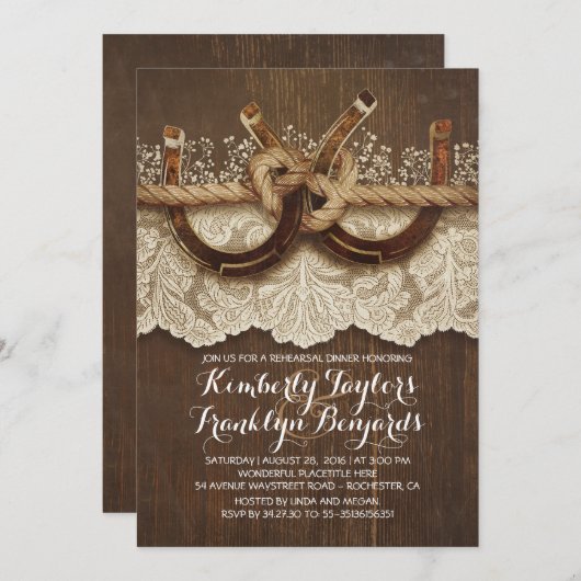 Rustikales Hufeisen Abendessen mit Probe Einladung (Vorne/Hinten)