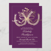 Rustikales Hufeisen Gold Lila Brautparty Einladung (Vorne/Hinten)