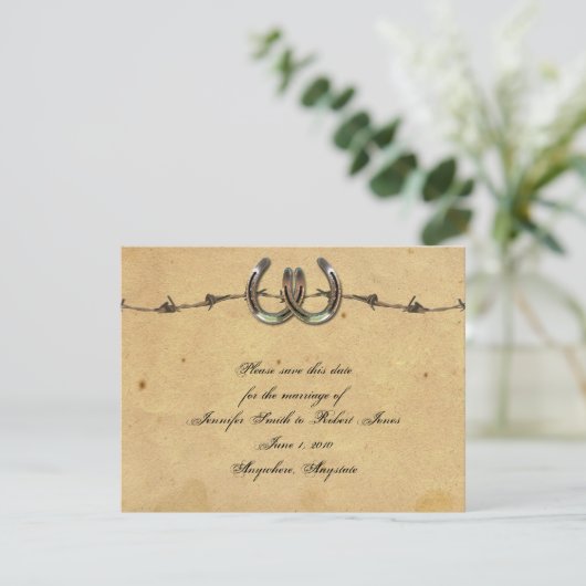 Rustikales Hufeisen Save the Date gegrillt (Stehend Vorderseite)