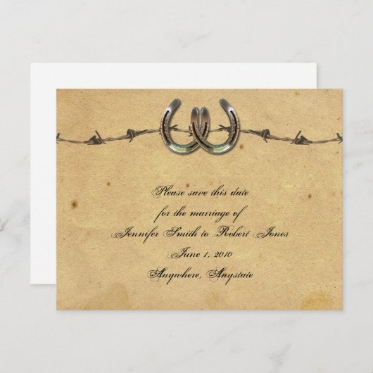 Rustikales Hufeisen Save the Date gegrillt (Vorne/Hinten)