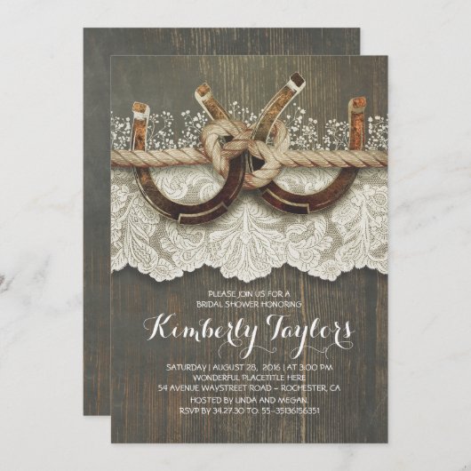 Rustikales Hufeisen und Brautparty Einladung (Vorne/Hinten)