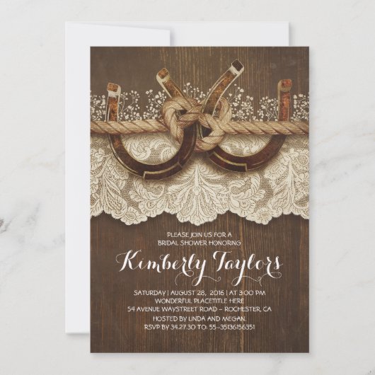 Rustikales Hufeisen und Brautparty Einladung (Vorderseite)