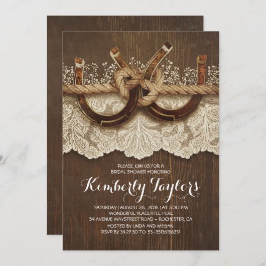 Rustikales Hufeisen und Brautparty Einladung (Vorne/Hinten)