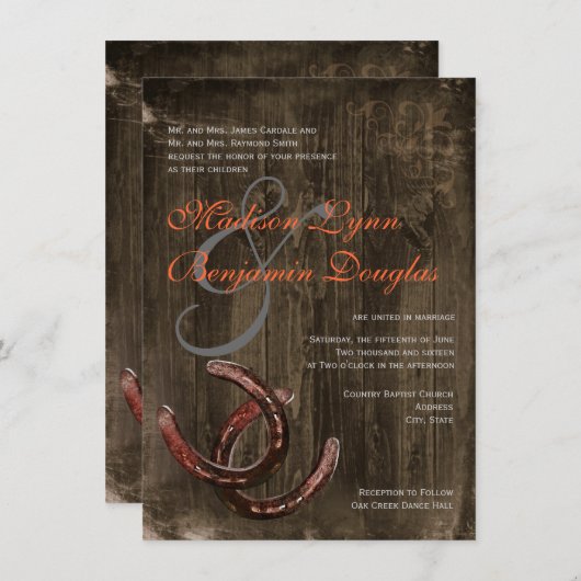 Rustikales Hufeisen Ver2 Einladungen zur Hochzeit (Vorne/Hinten)