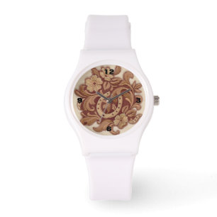 rustikales Hufeisencowgirl-Westernland mit Blumen Armbanduhr