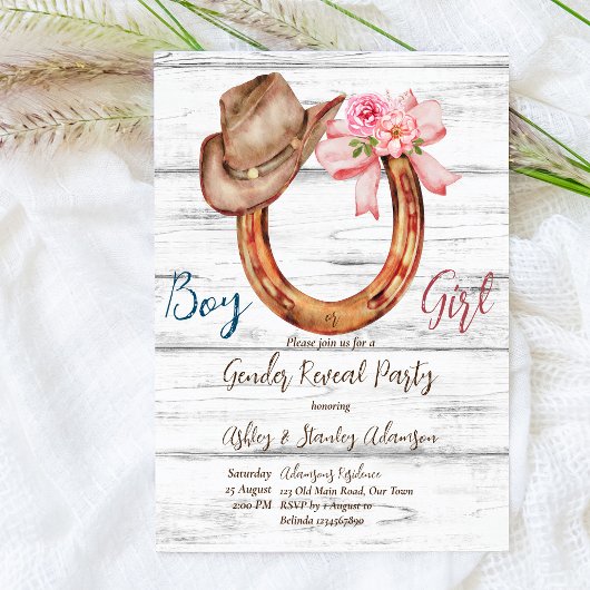 Rustikales Hufeisengeschlecht offenbart Party Einladung