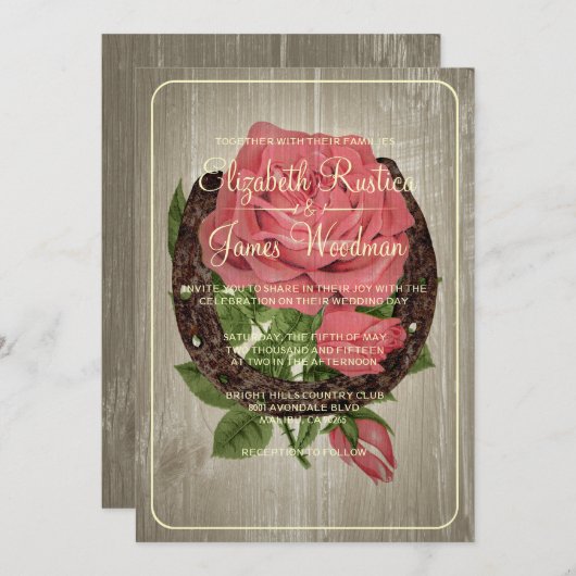 Rustikales Hufeisenpfeifen Einladung (Vorne/Hinten)