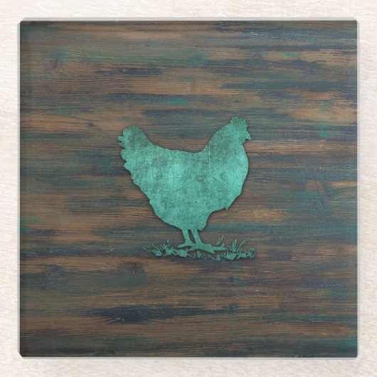 Rustikales Huhn (aquamarin) Glasuntersetzer (Vorderseite)