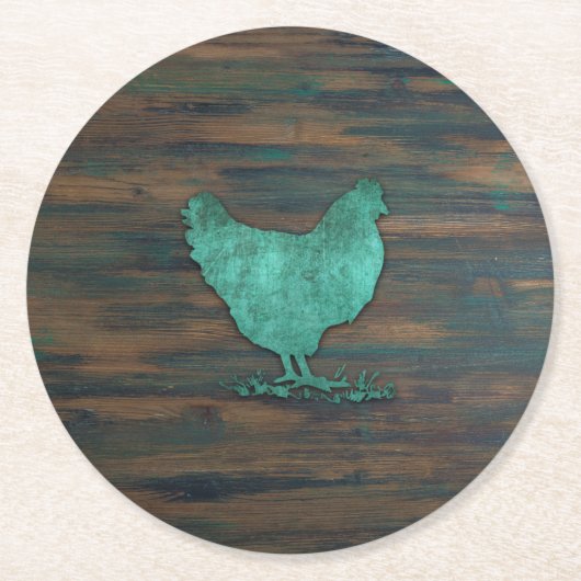 Rustikales Huhn (aquamarin) Runder Pappuntersetzer (Vorderseite)