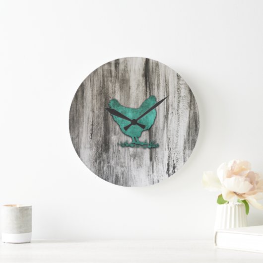 Rustikales Huhn (blau) Große Wanduhr (Zuhause)