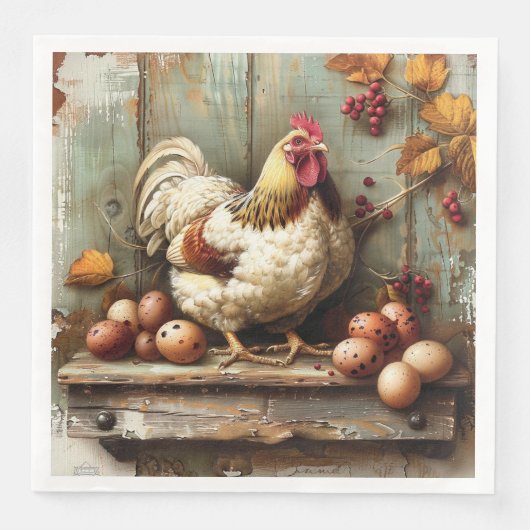 Rustikales Hühnchen-Coop-Papier Napkin Serviette (Vorderseite)
