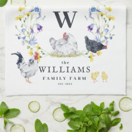 Rustikales Hühnchen | Familienname Monogram Geschirrtuch