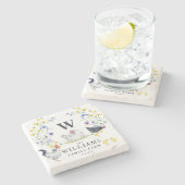 Rustikales Hühnchen | Familienname Monogram Steinuntersetzer (Seitenansicht)